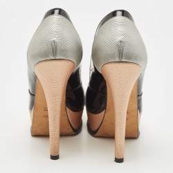 Pre Owned Fendi Multicolor Fendista Colorblock Lizard-Embossed Leather Peep Toe Pumps Size 40