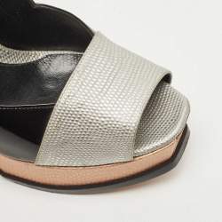 Pre Owned Fendi Multicolor Fendista Colorblock Lizard-Embossed Leather Peep Toe Pumps Size 40