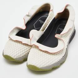 Pre Owned Fendi White Leather Ruffle Trim Slip On Sneakers Size 39