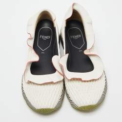 Pre Owned Fendi White Leather Ruffle Trim Slip On Sneakers Size 39