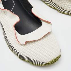 Pre Owned Fendi White Leather Ruffle Trim Slip On Sneakers Size 39