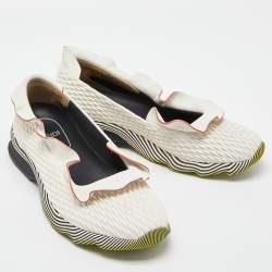 Pre Owned Fendi White Leather Ruffle Trim Slip On Sneakers Size 39