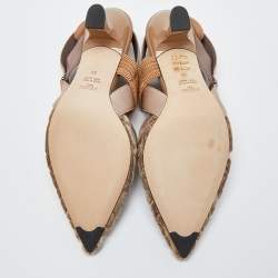 Pre Owned Fendi Beige Zucca Velvet Colibri Forever Logo Slingback Pumps Size 38