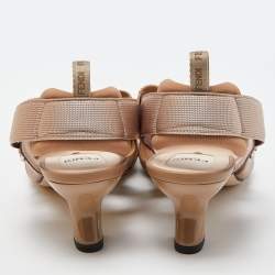 Pre Owned Fendi Beige Zucca Velvet Colibri Forever Logo Slingback Pumps Size 38