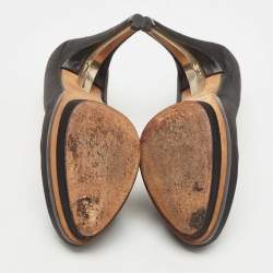 Pre Owned Fendi Black Satin FF Logo Bridge Heel Platform Pumps Size 36