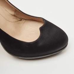 Pre Owned Fendi Black Satin FF Logo Bridge Heel Platform Pumps Size 36