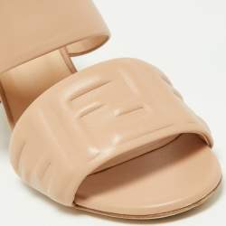 Fendi Beige Leather FF Block Heel Slide Sandals Size 39.5