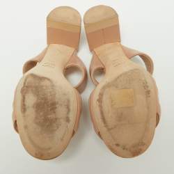 Fendi Beige Leather FF Block Heel Slide Sandals Size 39.5