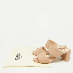 Fendi Beige Leather FF Block Heel Slide Sandals Size 39.5