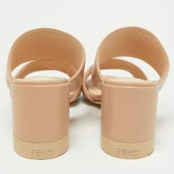 Fendi Beige Leather FF Block Heel Slide Sandals Size 39.5