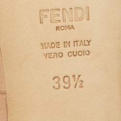 Fendi Beige Leather FF Block Heel Slide Sandals Size 39.5