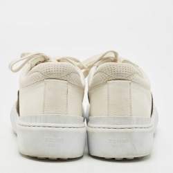Pre Owned Fendi White/Brown FF Canvas and Leather Motif Lace Up Sneakers Size 39