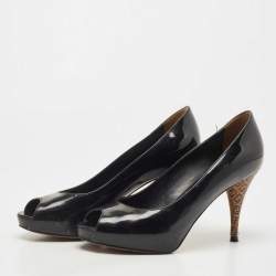 Pre Owned Fendi Black Patent Leather Peep Toe Platform Pumps Size 37