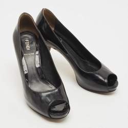 Pre Owned Fendi Black Patent Leather Peep Toe Platform Pumps Size 37