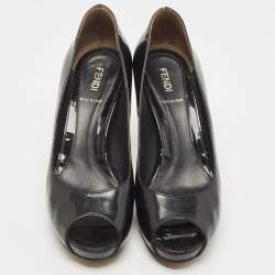 Pre Owned Fendi Black Patent Leather Peep Toe Platform Pumps Size 37
