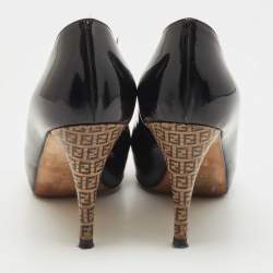 Pre Owned Fendi Black Patent Leather Peep Toe Platform Pumps Size 37