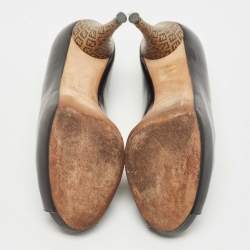 Pre Owned Fendi Black Patent Leather Peep Toe Platform Pumps Size 37