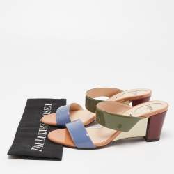 Fendi Multicolor Patent Leather Wedge Slide Sandals Size 38.5