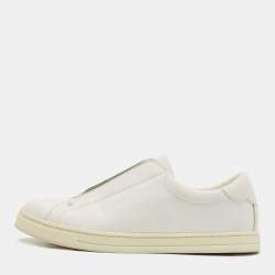 Pre Owned Fendi White Leather And Brown FF Knit Fabric Rockoclick Low Top Sneakers Size 38