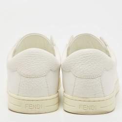 Pre Owned Fendi White Leather And Brown FF Knit Fabric Rockoclick Low Top Sneakers Size 38