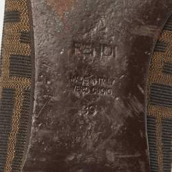 Pre Owned Fendi Brown Zucca Canvas And Croc Embossed Leather Buckle Detail Ballet Flats Size 39