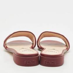 Fendi Red Leather Logo Embossed Flat Slides Size 37.5