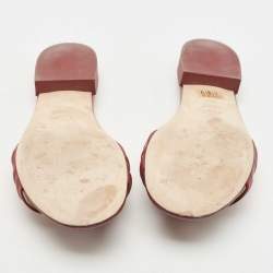 Fendi Red Leather Logo Embossed Flat Slides Size 37.5