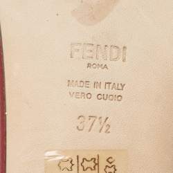 Fendi Red Leather Logo Embossed Flat Slides Size 37.5