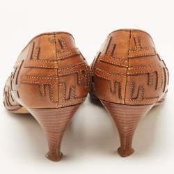 Pre Owned Fendi Brown Leather FF Pointed Toe Pumps Size 37