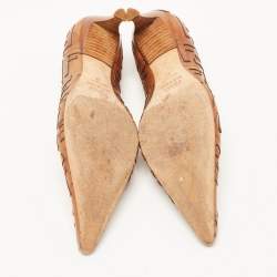 Pre Owned Fendi Brown Leather FF Pointed Toe Pumps Size 37