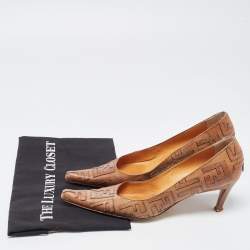 Pre Owned Fendi Brown Leather FF Pointed Toe Pumps Size 37