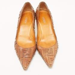 Pre Owned Fendi Brown Leather FF Pointed Toe Pumps Size 37
