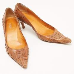 Pre Owned Fendi Brown Leather FF Pointed Toe Pumps Size 37