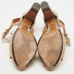 Pre Owned Fendi Beige Leather Ankle Strap Platform Sandals Size 40