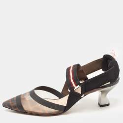 Fendi Multicolor Canvas and Mesh Colibri Pumps Size 38.5