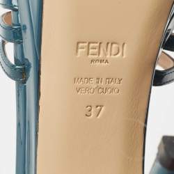 Pre Owned Fendi Teal Blue Patent Leather T Strap Platform Sandals Size 37