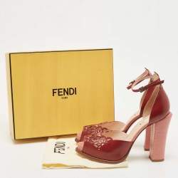 Fendi Burgundy Leather and Lizard Embossed Laser Cut Platform Ankle Strap Sandals Size 41