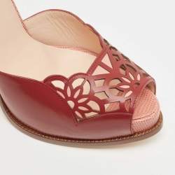 Fendi Burgundy Leather and Lizard Embossed Laser Cut Platform Ankle Strap Sandals Size 41