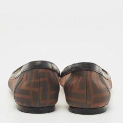 Pre Owned Fendi Brown/Black Zucca Mesh and Leather Colibri Ballet Flats Size 36