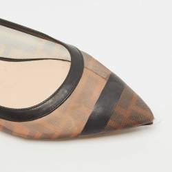 Pre Owned Fendi Brown/Black Zucca Mesh and Leather Colibri Ballet Flats Size 36