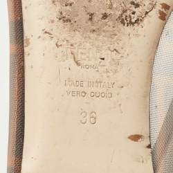 Pre Owned Fendi Brown/Black Zucca Mesh and Leather Colibri Ballet Flats Size 36