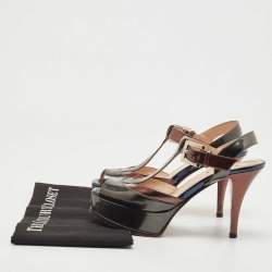 Pre Owned Fendi Multicolor Patent Leather Platform Ankle Strap Sandals Size 38