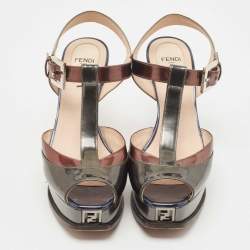 Pre Owned Fendi Multicolor Patent Leather Platform Ankle Strap Sandals Size 38