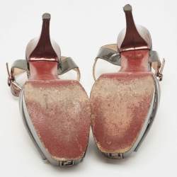 Pre Owned Fendi Multicolor Patent Leather Platform Ankle Strap Sandals Size 38