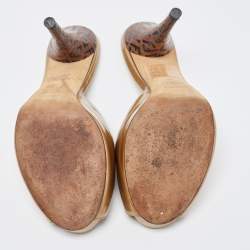 Pre Owned Fendi Gold Patent Leather Peep Toe Slides Size 36