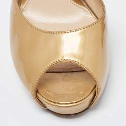 Pre Owned Fendi Gold Patent Leather Peep Toe Slides Size 36