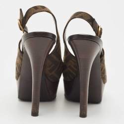 Pre Owned Fendi Tobacco Zucca Canvas FF Slingback Pumps Size 37