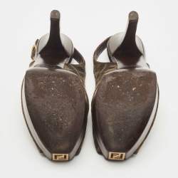 Pre Owned Fendi Tobacco Zucca Canvas FF Slingback Pumps Size 37