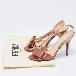 Fendi Beige Satin Crystal Embellished Bow Slingback Sandals Size 37