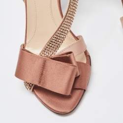 Fendi Beige Satin Crystal Embellished Bow Slingback Sandals Size 37